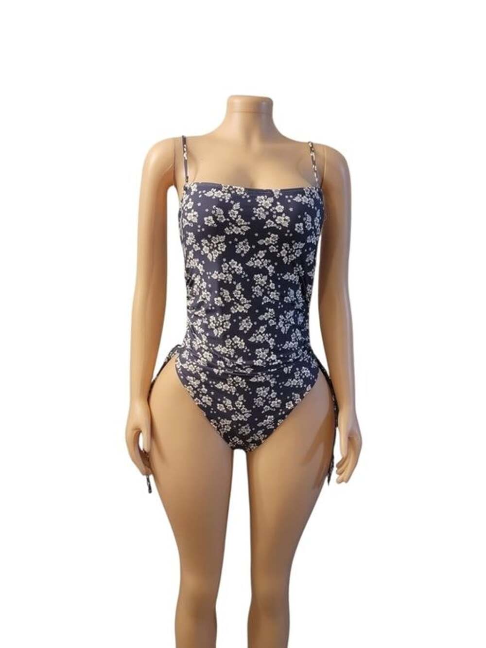 Roxy Navy Floral Bandeau One-Piece Swimsuit sz XL